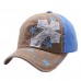 Adjustable Distressed Vintage Western Baseball Cap Hat Cross Black Blue Pink Tan  eb-33564713